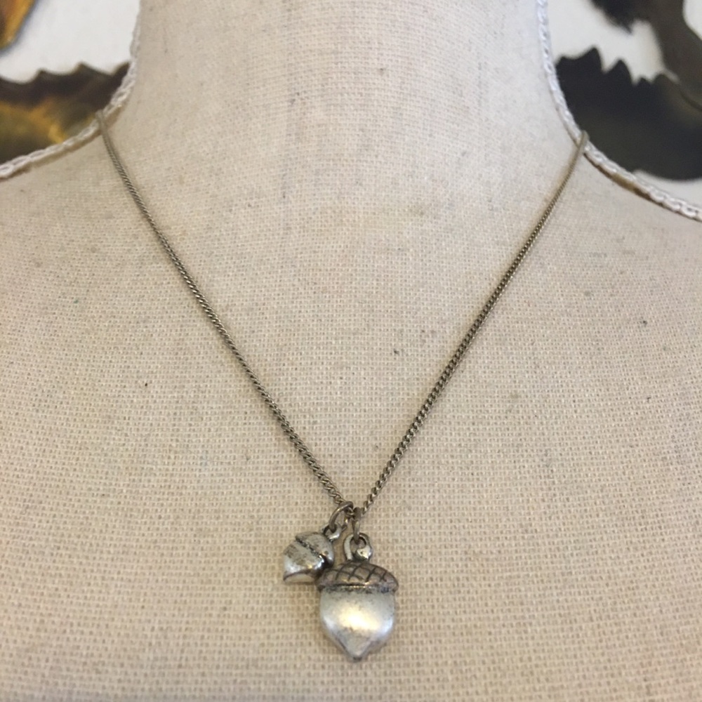 America Eagle silver tone double acorn necklace